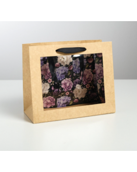 Пакет крафтовый с пластиковым окном Flowers, 24 х 20 х 11см 4766891