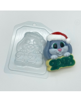 2023 Кролик в новогодней шапке, форма для мыла пластиковая