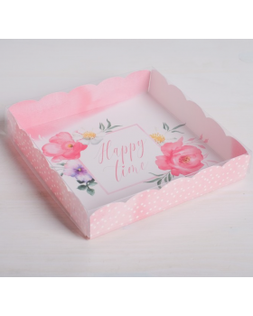Коробка для кондитерских изделий с PVC-крышкой Happy time, 15 × 15 × 3 см 4711891