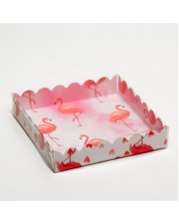 Коробочка для печенья с PVC крышкой, "Фламинго", белый, 15 х 15 х 3 см-foto2