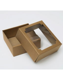 Коробка сборная без печати крышка-дно бурая с окном 14,5 х 14,5 х 6 см-foto2