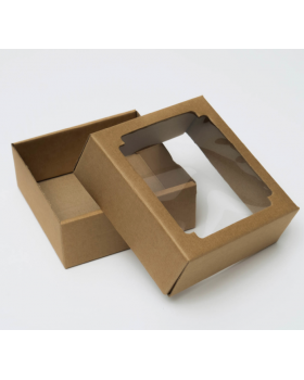 Коробка сборная без печати крышка-дно бурая с окном 14,5 х 14,5 х 6 см-foto2