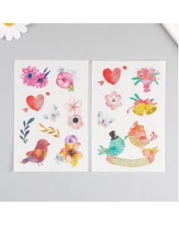 Наклейка бумага "Влюблённые птички" набор 6 листов 18,6х10 см-foto2