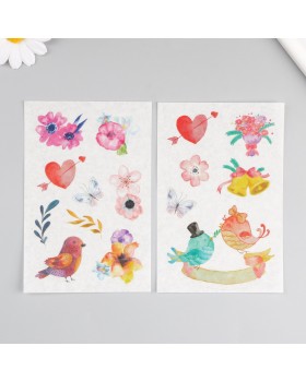 Наклейка бумага "Влюблённые птички" набор 6 листов 18,6х10 см-foto2
