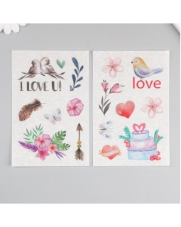 Наклейка бумага "Влюблённые птички" набор 6 листов 18,6х10 см-foto3